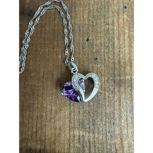 Jeulia 925 Silver Double Heart Pendant Necklace Amethyst CZ Stone Pendant